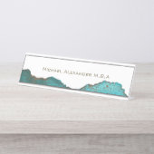 Zwart Witte Teal Abstract Aangepaste Naam Bureau Naambordje (Voorkant)