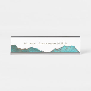 Zwart Witte Teal Abstract Aangepaste Naam Bureau Naambordje