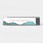 Zwart Witte Teal Abstract Aangepaste Naam Bureau Naambordje (Voorkant)