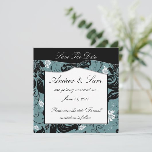 Zwart Witte Teal Bewaar De Datum Save The Date (Staand voorkant)