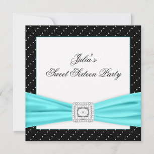 Zwart Witte Teal Sweet 16 Feest Kaart