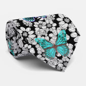 Zwart-Witte Teal Vlinder Vlinders Stropdas (Opgerold)