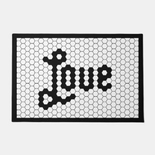 Zwart-witte Tegel Design Love Deurmat