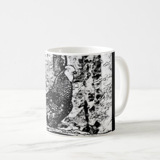 Zwart-witte tekening van Rooster op Mok (Voorkant rechts)