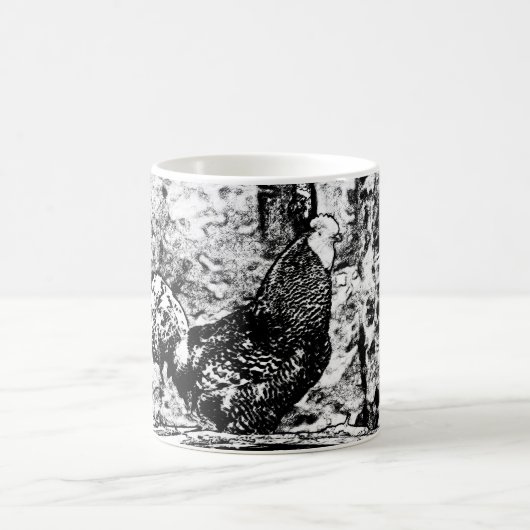 Zwart-witte tekening van Rooster op Mok (Center)