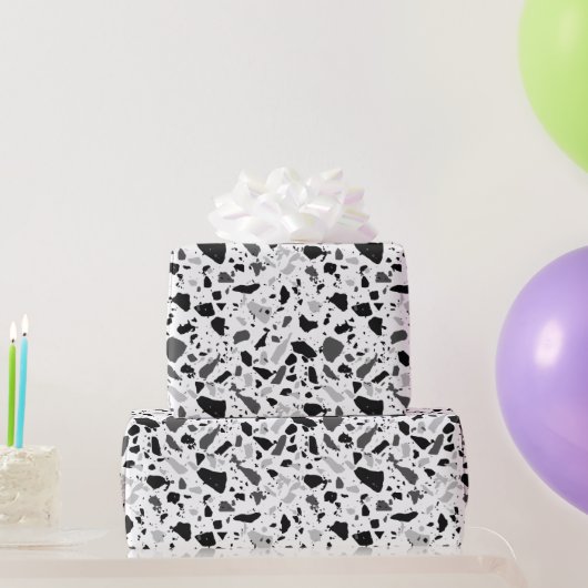Zwart-witte Terrazzo Cadeaupapier (Feestgeschenken)
