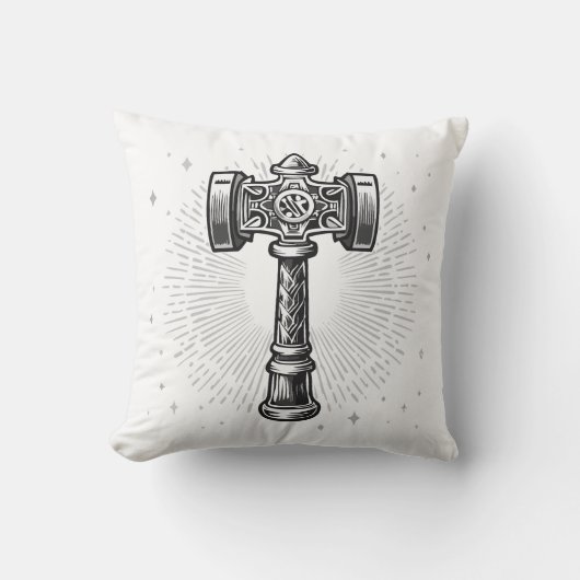 Zwart-witte Thor's Hamer Mjolnir Kussen (Voorkant)