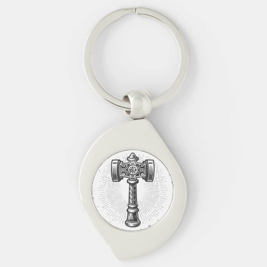 Zwart-witte Thor's Hamer Mjolnir Sleutelhanger (Voorkant)