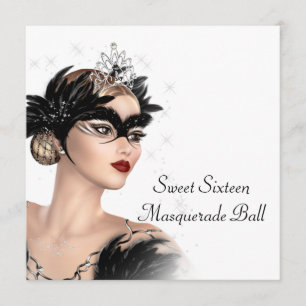 Zwart Witte Tiara Masker Sweet 16 Maskerade Feest Kaart