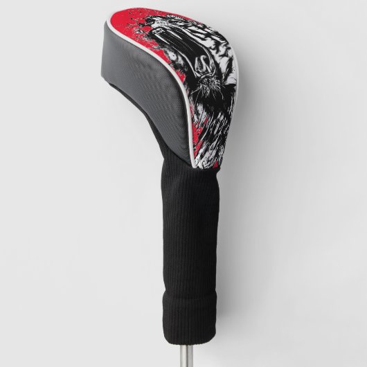 ZWART-WITTE TIGER GOLF HOOFDHOES IN ROOD GOLFHEADCOVER (Schuin)