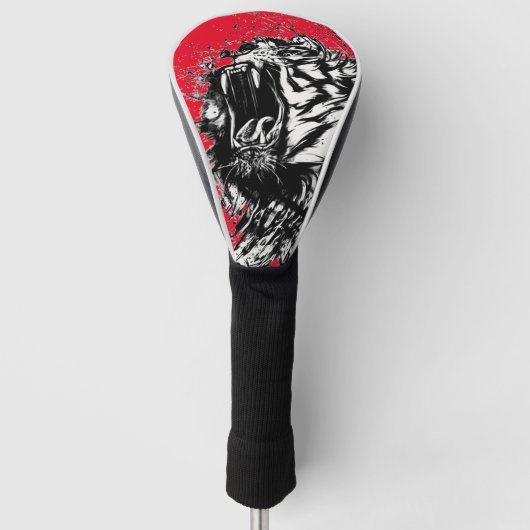 ZWART-WITTE TIGER GOLF HOOFDHOES IN ROOD GOLFHEADCOVER (Voorkant)