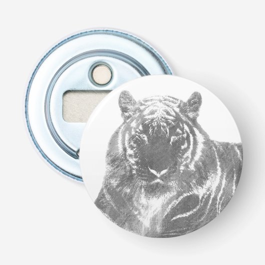 Zwart-Witte Tijger Button Flesopener (Voorkant)