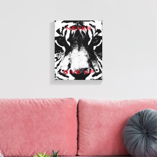 Zwart-witte tijger geeft nooit Motivatie op Canvas Afdruk (Insitu (Woonkamer))