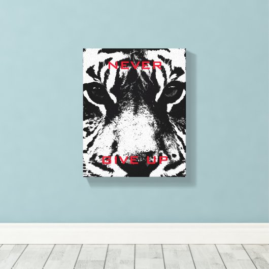 Zwart-witte tijger geeft nooit Motivatie op Canvas Afdruk (Insitu (Houten vloer))