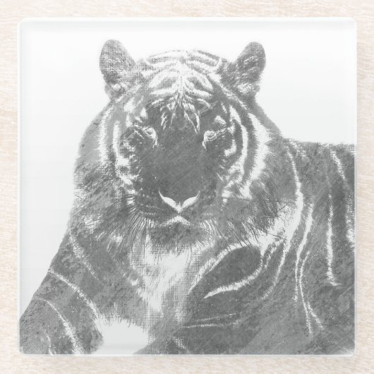 Zwart-Witte Tijger Glazen Onderzetter (Voorkant)