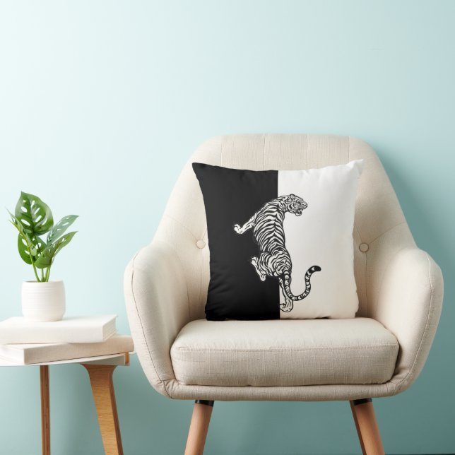 Zwart Witte Tijger  Kussen (Stoel)