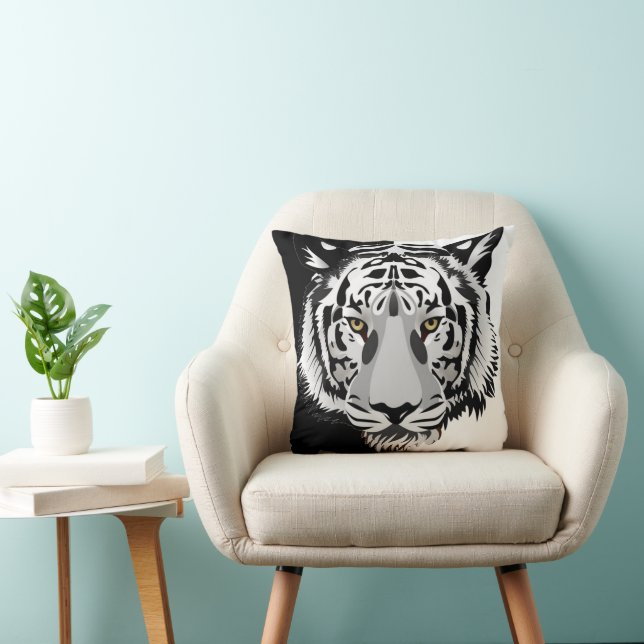 Zwart-Witte Tijger Kussen (Stoel)