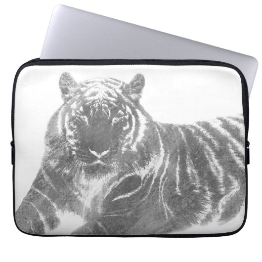 Zwart-Witte Tijger Laptop Sleeve (Voorkant)