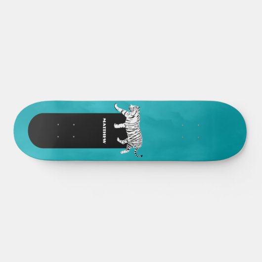 Zwart-witte tijger op Blauwgroen persoonlijk Persoonlijk Skateboard (Horizontaal)