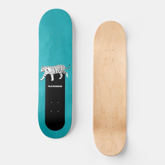 Zwart-witte tijger op Blauwgroen persoonlijk Persoonlijk Skateboard (Voorkant)