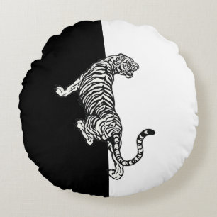 Zwart-Witte Tijger Rond Kussen