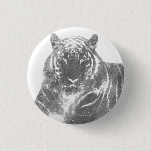 Zwart-Witte Tijger Ronde Button 3,2 Cm (Voorkant)