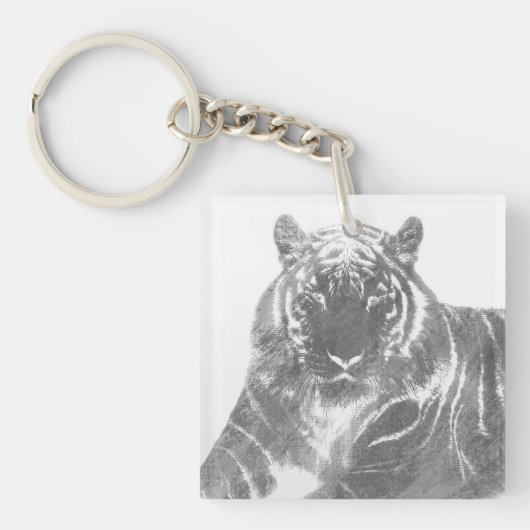 Zwart-Witte Tijger Sleutelhanger (Voorkant)