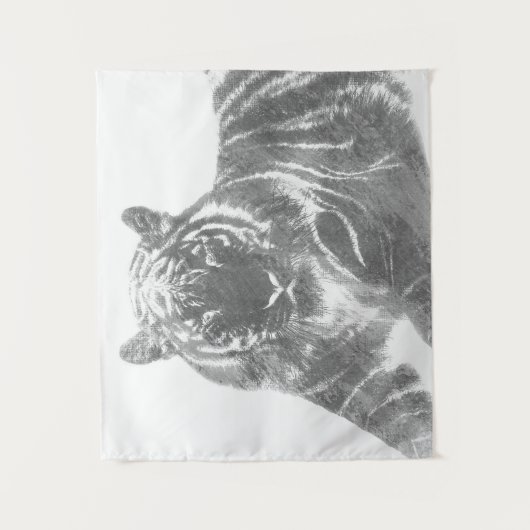 Zwart-Witte Tijger Wandkleed (Voorkant)