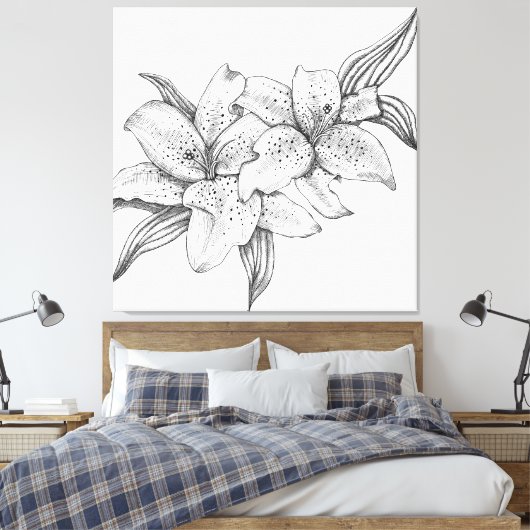 Zwart-witte tijgerlelie canvas afdruk (Insitu (Slaapkamer))