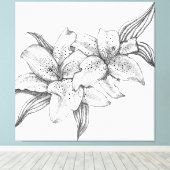 Zwart-witte tijgerlelie canvas afdruk (Insitu (Houten vloer))