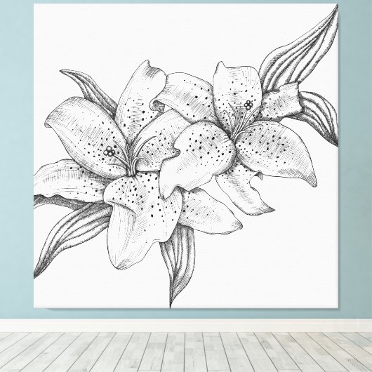 Zwart-witte tijgerlelie canvas afdruk (Insitu (Houten vloer))