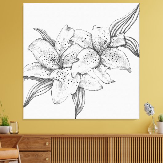 Zwart-witte tijgerlelie canvas afdruk (Insitu (Woonkamer))