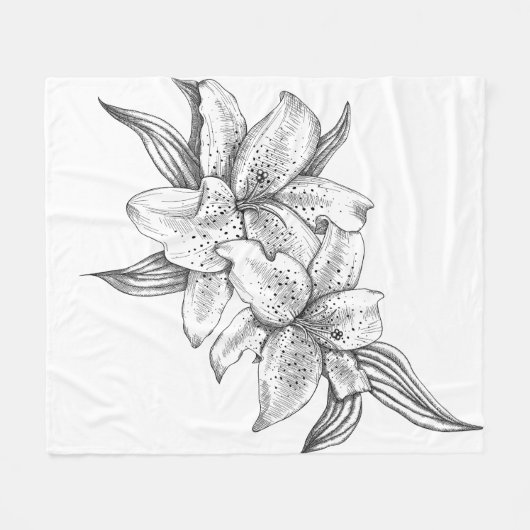 Zwart-witte tijgerlelie fleece deken (Voorkant (Horizontaal))