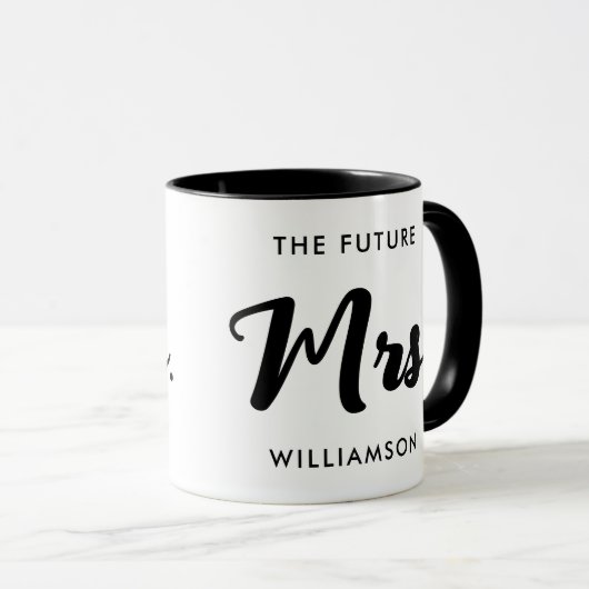 Zwart Witte Toekomst Mrs Achternaam Feest Viering Mok (Voorkant rechts)