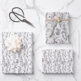 Zwart Witte Toile Bloem Motief Elegant Inpakpapier Vel