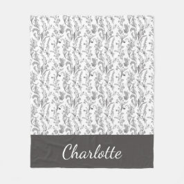 Zwart Witte Toile Bloemen Aangepaste Naam Fleece Deken