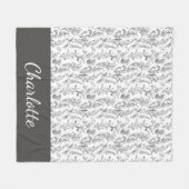 Zwart Witte Toile Bloemen Aangepaste Naam Fleece Deken (Voorkant (Horizontaal))