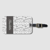 Zwart Witte Toile Bloemige Aangepaste Naam Bagagelabel (Voorkant (horizontaal))
