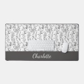 Zwart Witte Toile Bloemige Aangepaste Naam Bureaumat (Keyboard & Muis)