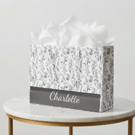 Zwart Witte Toile Bloemige Aangepaste Naam Groot Cadeauzakje