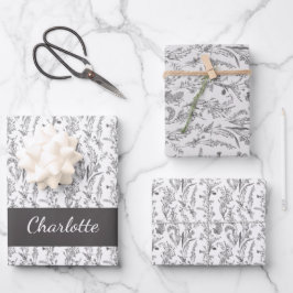 Zwart Witte Toile Bloemige Aangepaste Naam Inpakpapier Vel