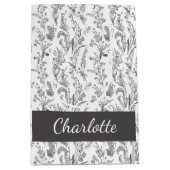 Zwart Witte Toile Bloemige Aangepaste Naam Medium Cadeauzakje (Voorkant)