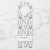 Zwart Witte Toile Bloemige Cadeau Flessenhanger (Voorkant)