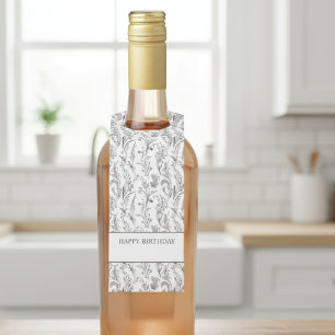 Zwart Witte Toile Bloemige Cadeau Flessenhanger