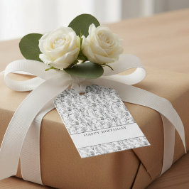 Zwart Witte Toile Bloemige Gift Cadeaulabel