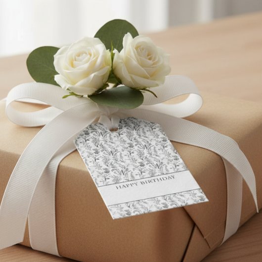 Zwart Witte Toile Bloemige Gift Cadeaulabel