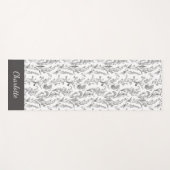 Zwart Witte Toile Bloemmotief Aangepaste Naam Yogamat (Voorkant (horizontaal))