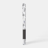 Zwart Witte Toile Bloemstuk Aangepaste Naam iPhone 16 Hoesje (Linkerkant)