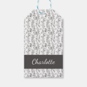 Zwart Witte Toile Bloemstuk Aangepaste Naam Monogr Cadeaulabel (Voorkant)