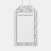 Zwart Witte Toile Bloemstuk Aangepaste Naam Monogr Cadeaulabel (Achterkant)
